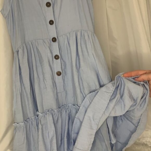 Altar’d State Light Blue Ruffle Layer Midi Summer Dress with Pockets Small - Picture 8 of 11